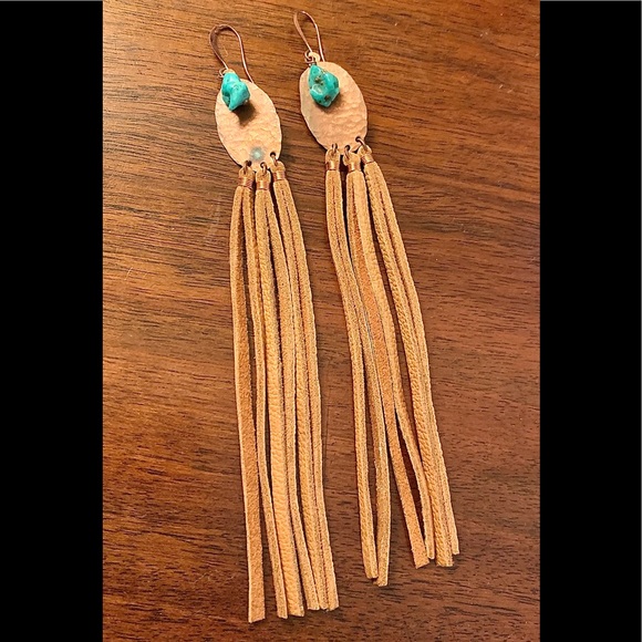 NWOT Artisan Turquoise, Copper, & Leather earrings - Picture 4 of 6